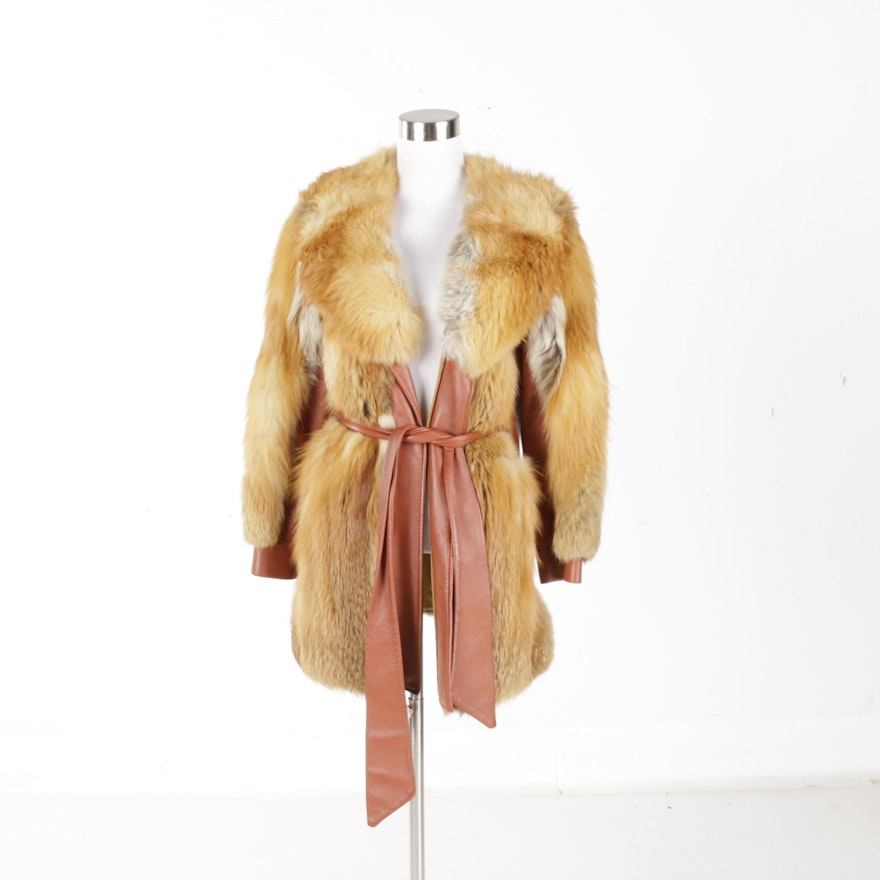 Women's Vintage Red Fox Fur and Leather Coat