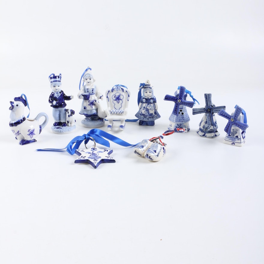 Blue and White Ceramic Christmas Tree Ornaments