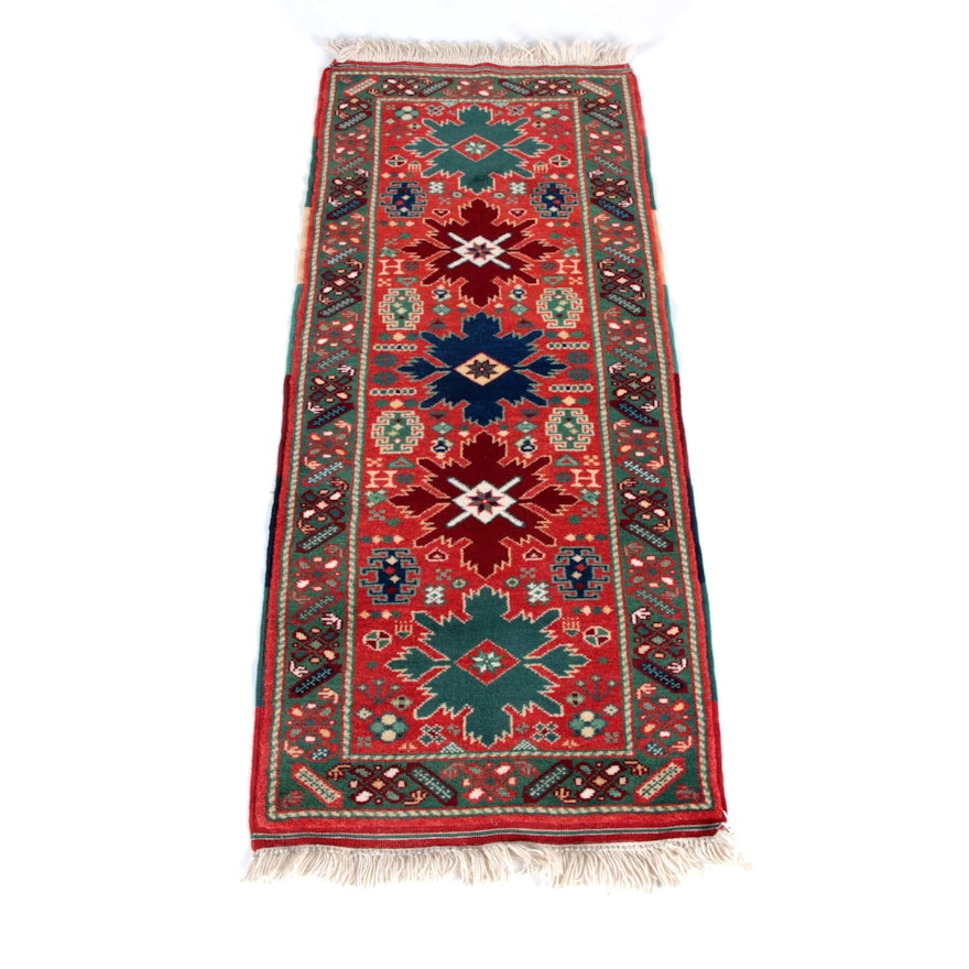 Hand-Knotted Kazak Wool Carpet Runner