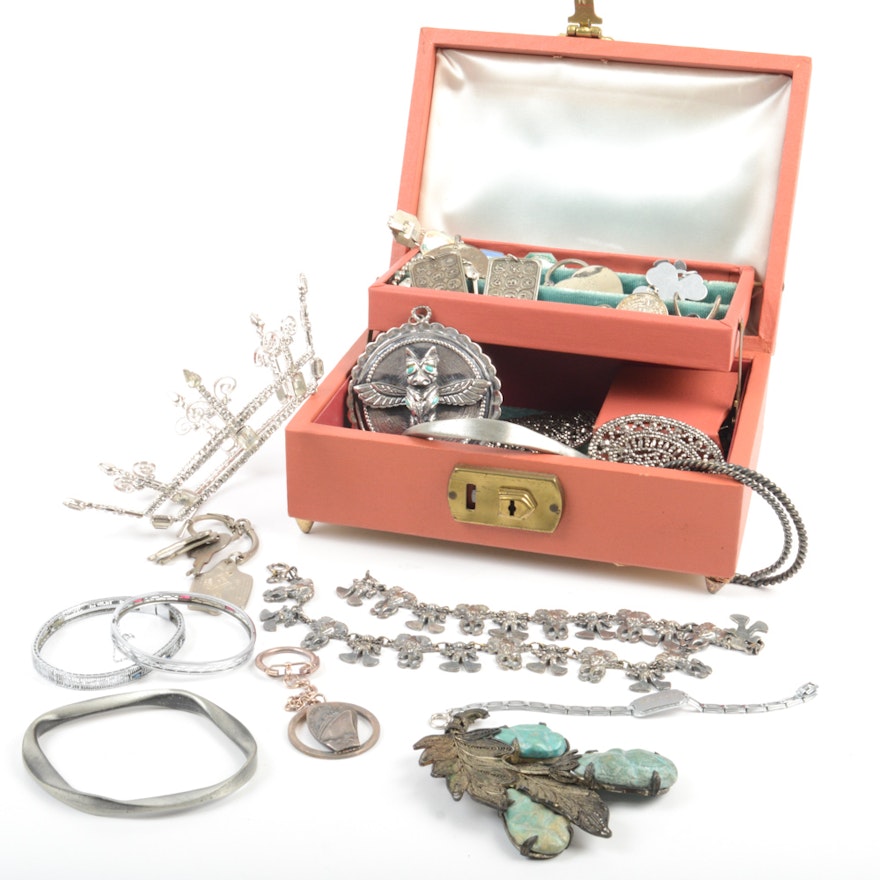 Silver-Tone Costume Jewelry with Jewelry Box