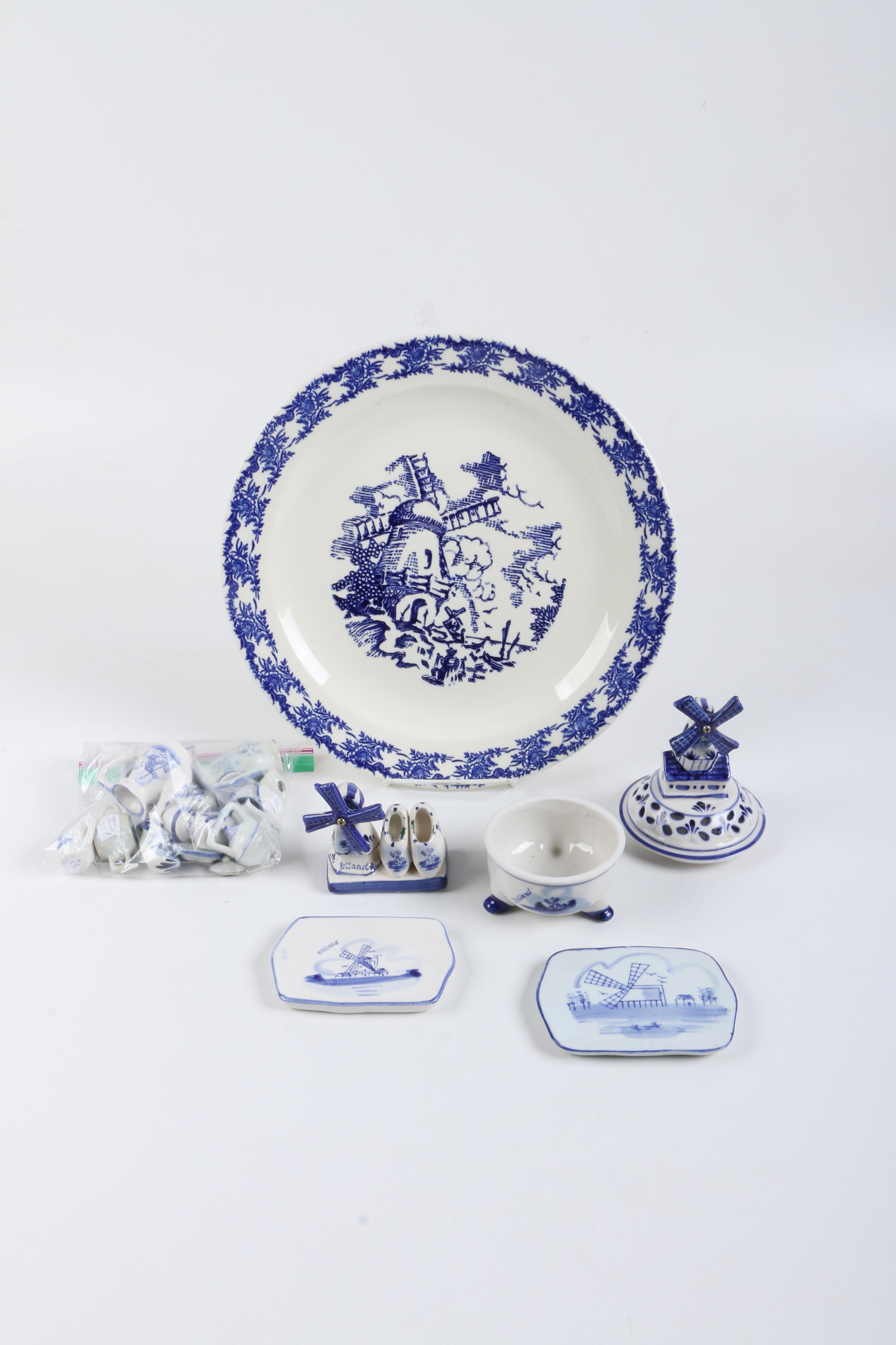 Vintage Delft Style Tableware Including Mini Tea Service
