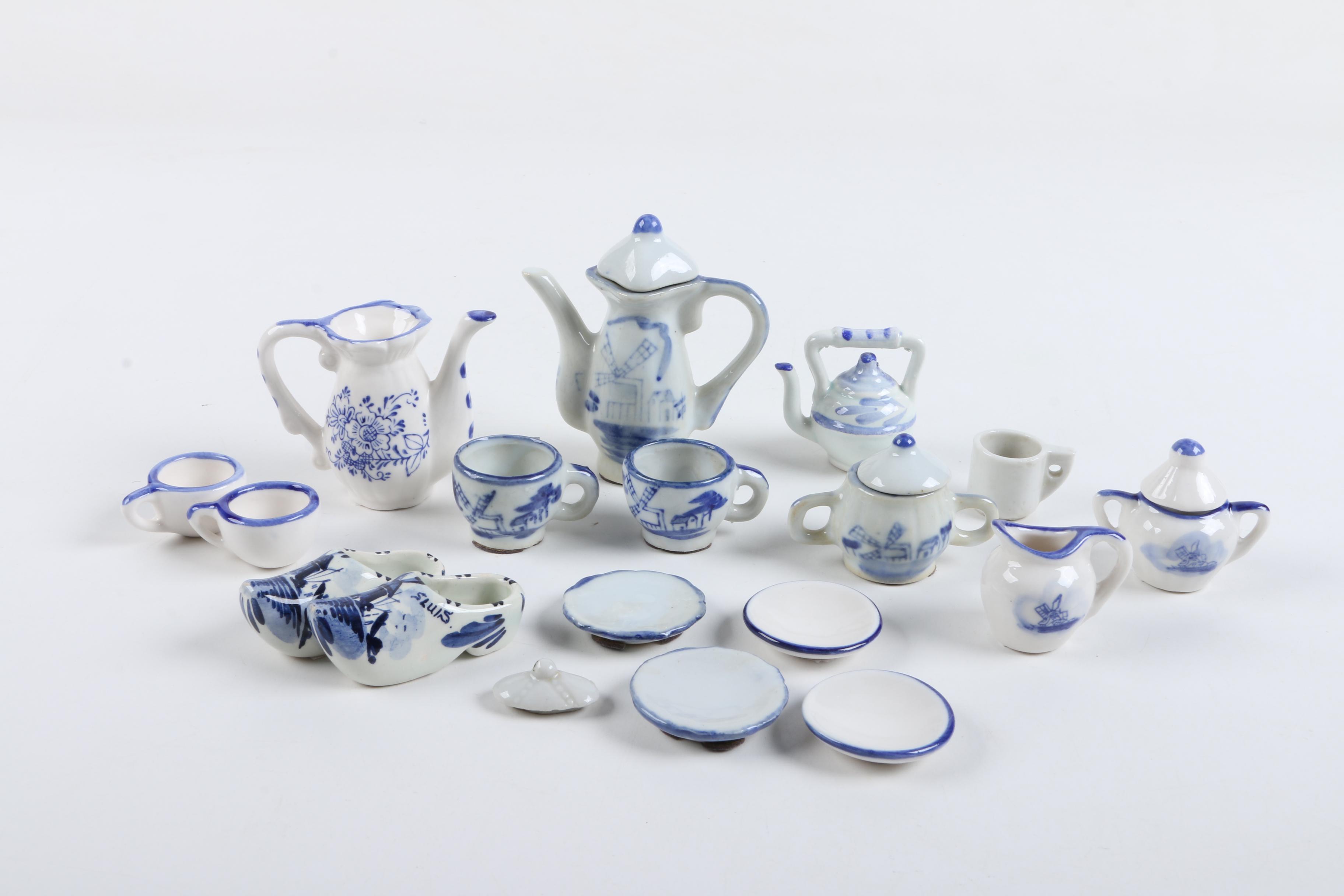 Vintage Delft Style Tableware Including Mini Tea Service