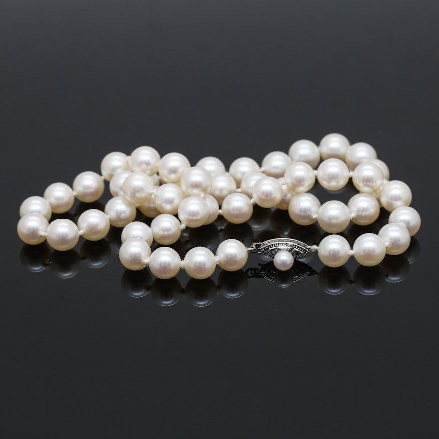 14K White Gold Cultured Pearl Necklace