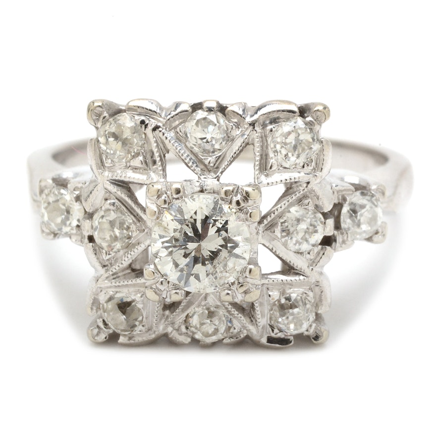 14K White Gold Diamond Ring With Milgrain Detailing