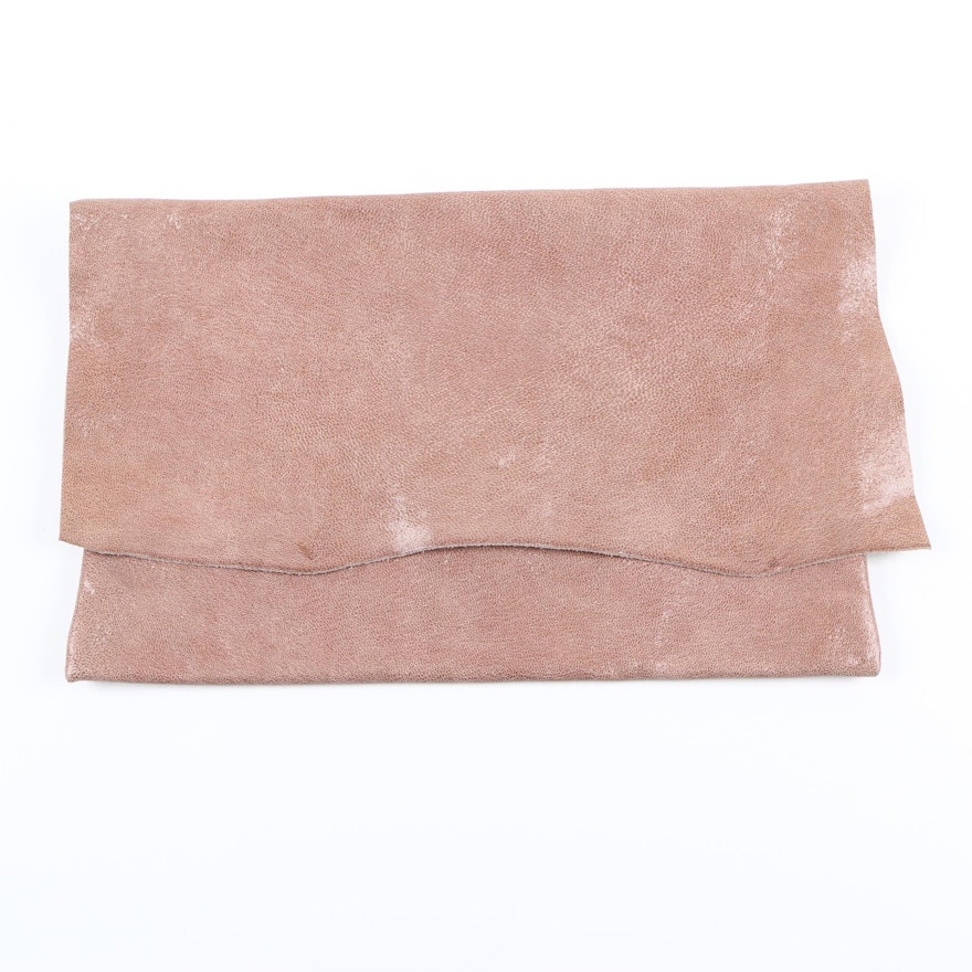 Leather Feather Stone Taupe Clutch