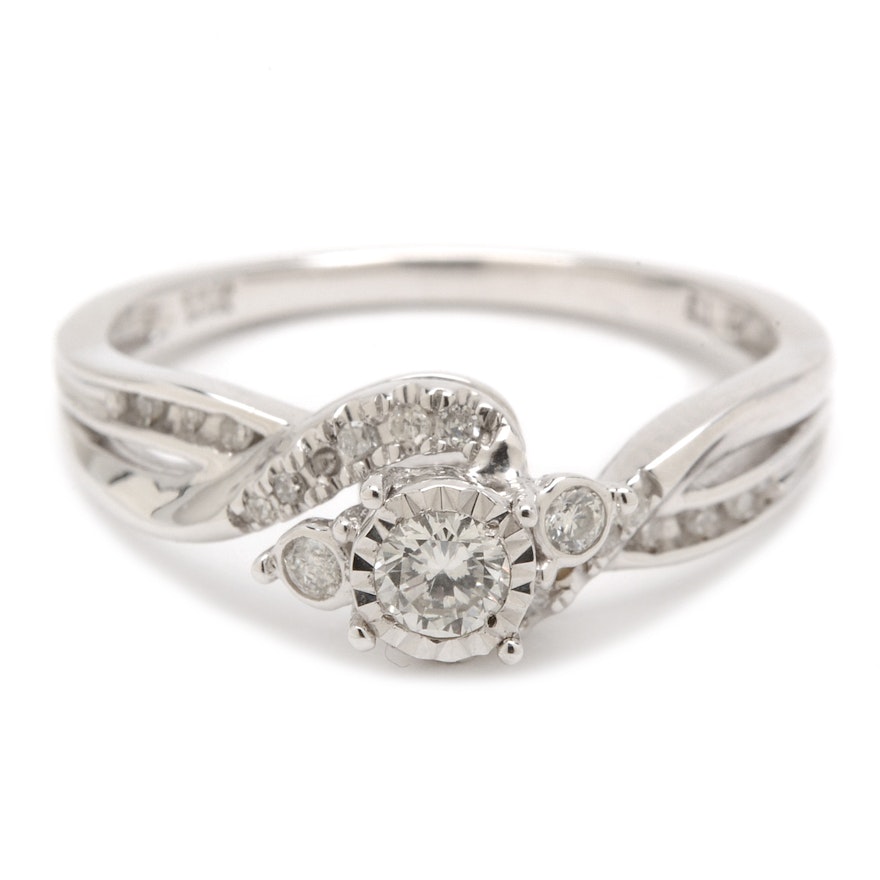 10K White Gold Diamond Bypass Ring