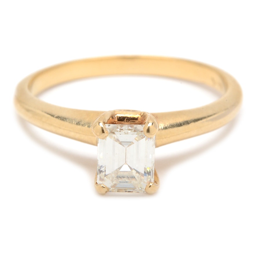 14K Yellow Gold Emerald Cut Diamond Solitaire Ring