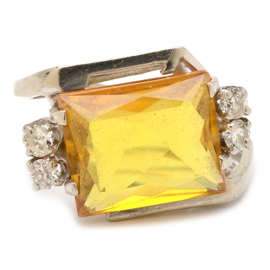10K White Gold Yellow Sapphire and Diamond Ring