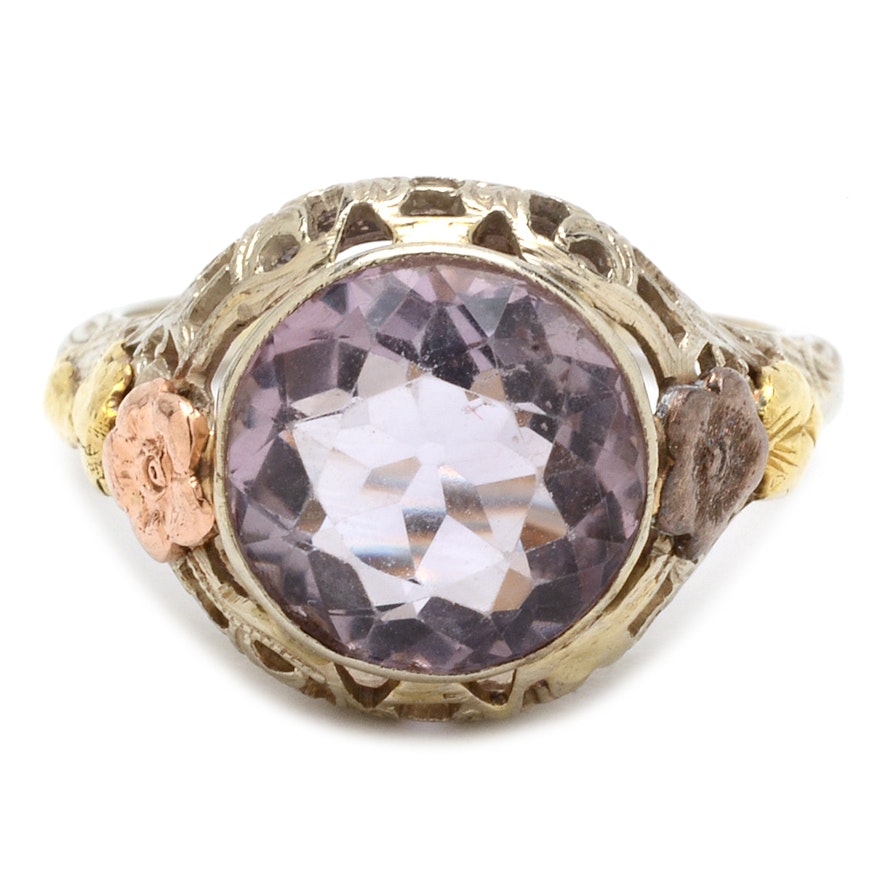 Vintage 14K White Gold Purple Spinel Filigree Ring