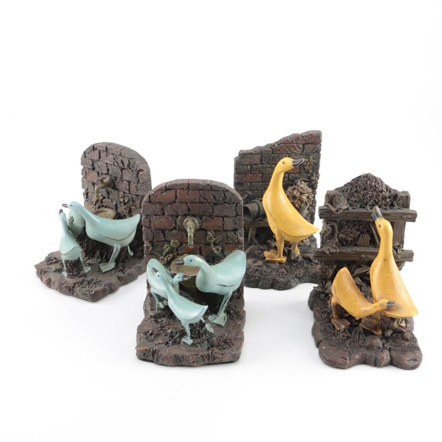 Yellow and Blue Sculpted Duck Bookends