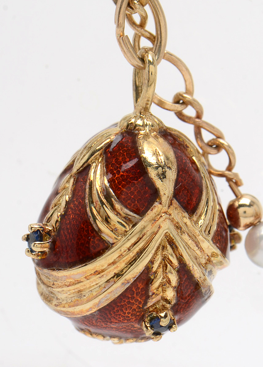 "House of Igor Carl Fabergé" 14K Yellow Gold Gemstone Fabergé Egg Necklace