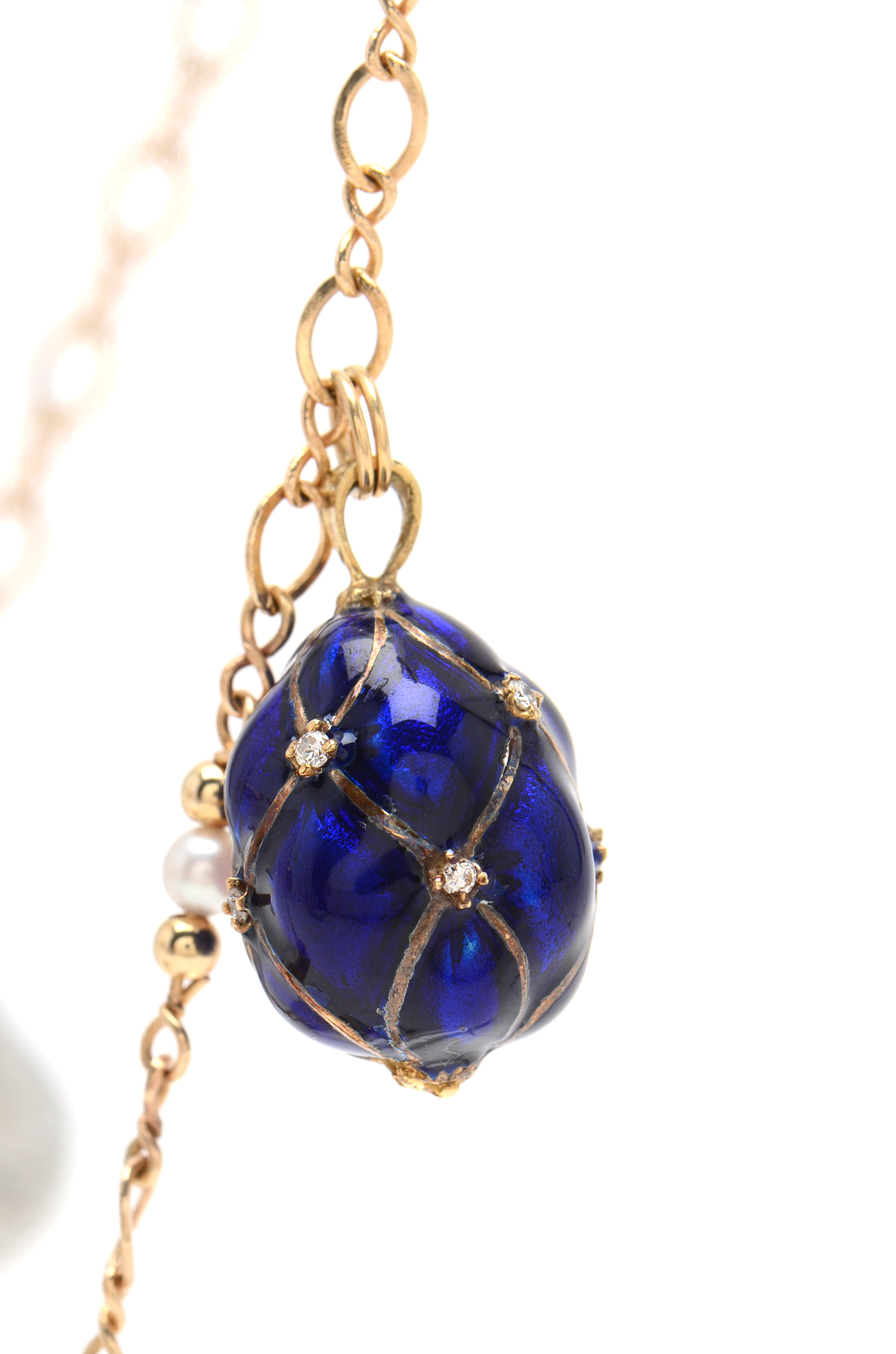 "House of Igor Carl Fabergé" 14K Yellow Gold Gemstone Fabergé Egg Necklace