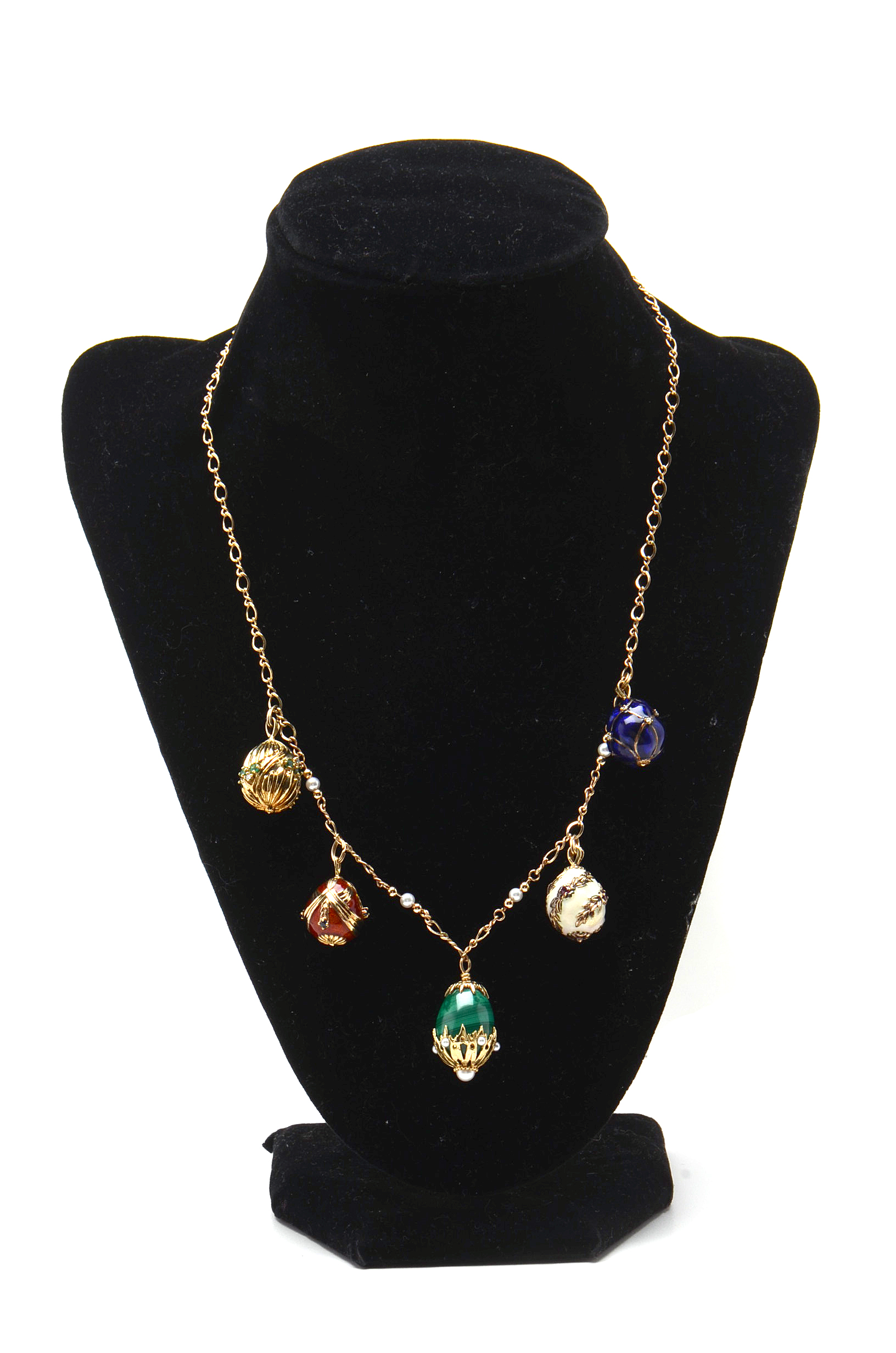 "House of Igor Carl Fabergé" 14K Yellow Gold Gemstone Fabergé Egg Necklace