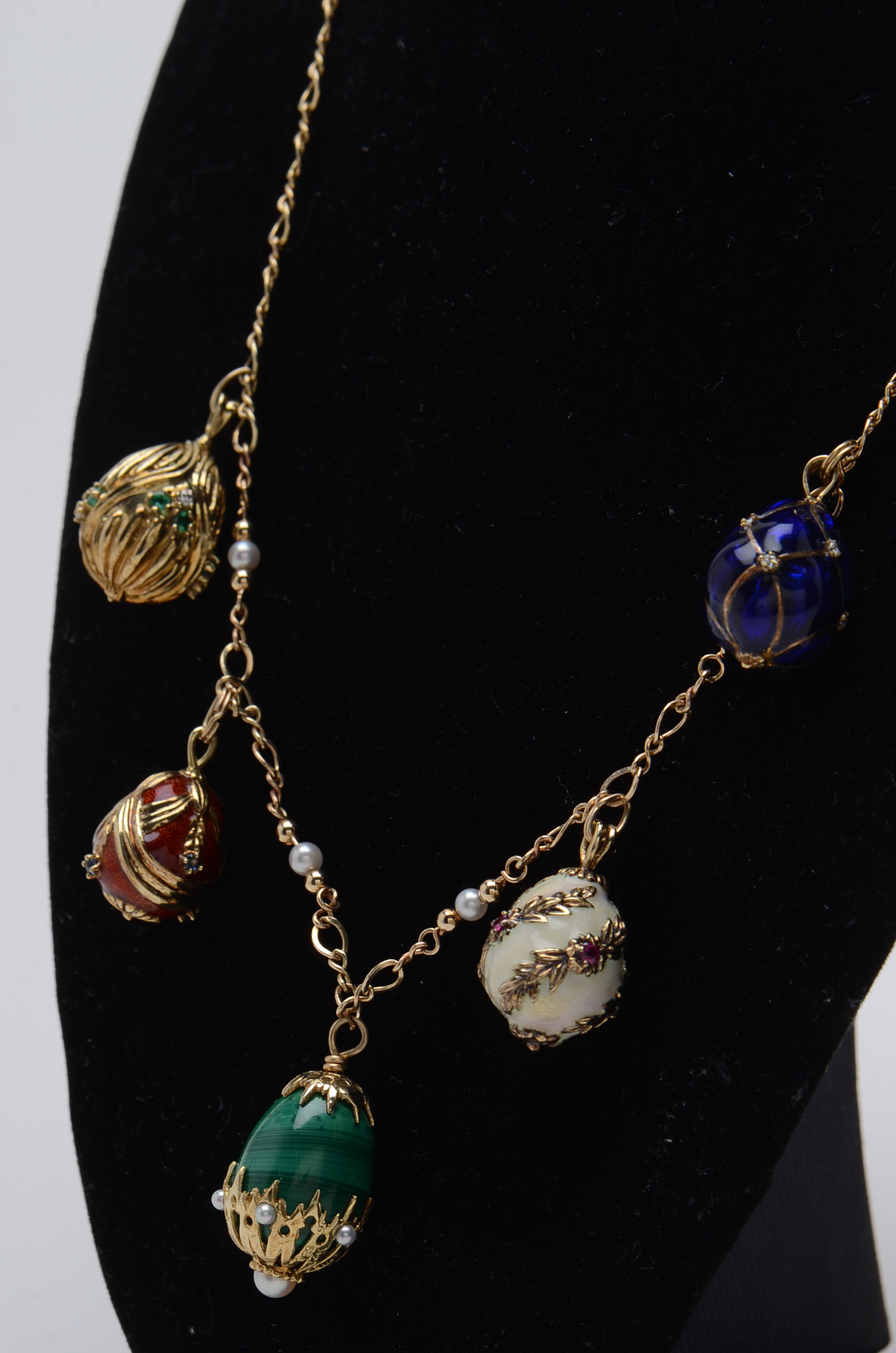 "House of Igor Carl Fabergé" 14K Yellow Gold Gemstone Fabergé Egg Necklace