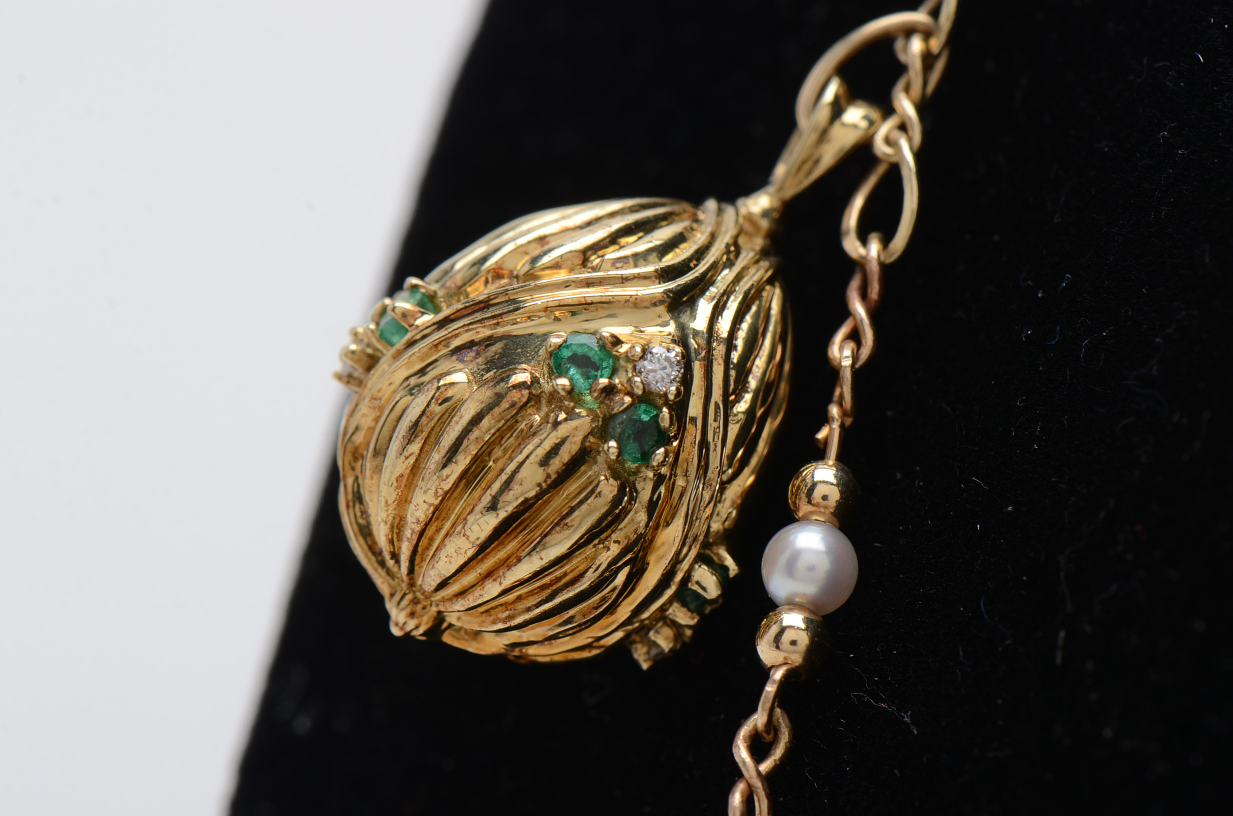 "House of Igor Carl Fabergé" 14K Yellow Gold Gemstone Fabergé Egg Necklace