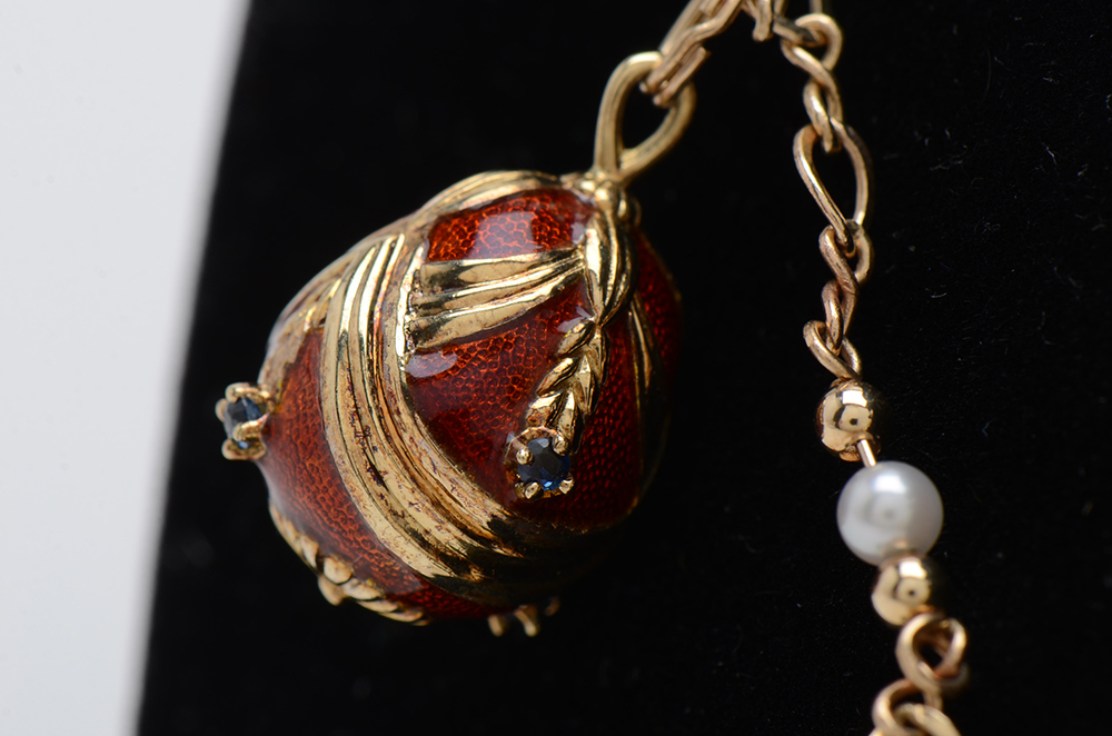 "House of Igor Carl Fabergé" 14K Yellow Gold Gemstone Fabergé Egg Necklace