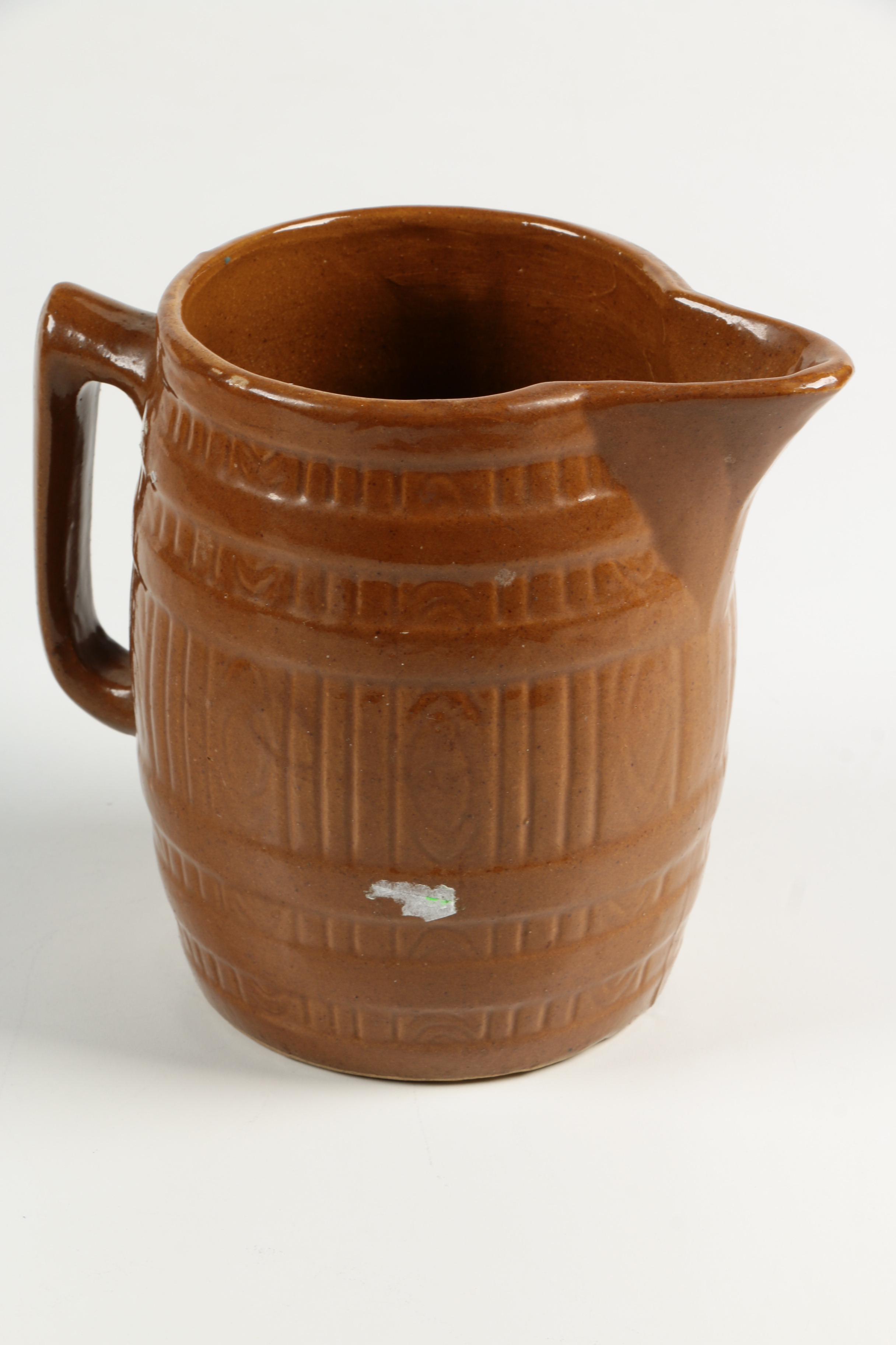 Vintage Ceramic Barrel Drink Dispenser and Pitcher