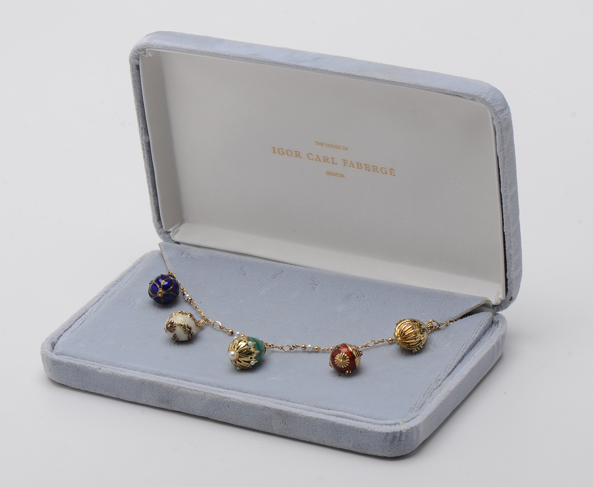 "House of Igor Carl Fabergé" 14K Yellow Gold Gemstone Fabergé Egg Necklace