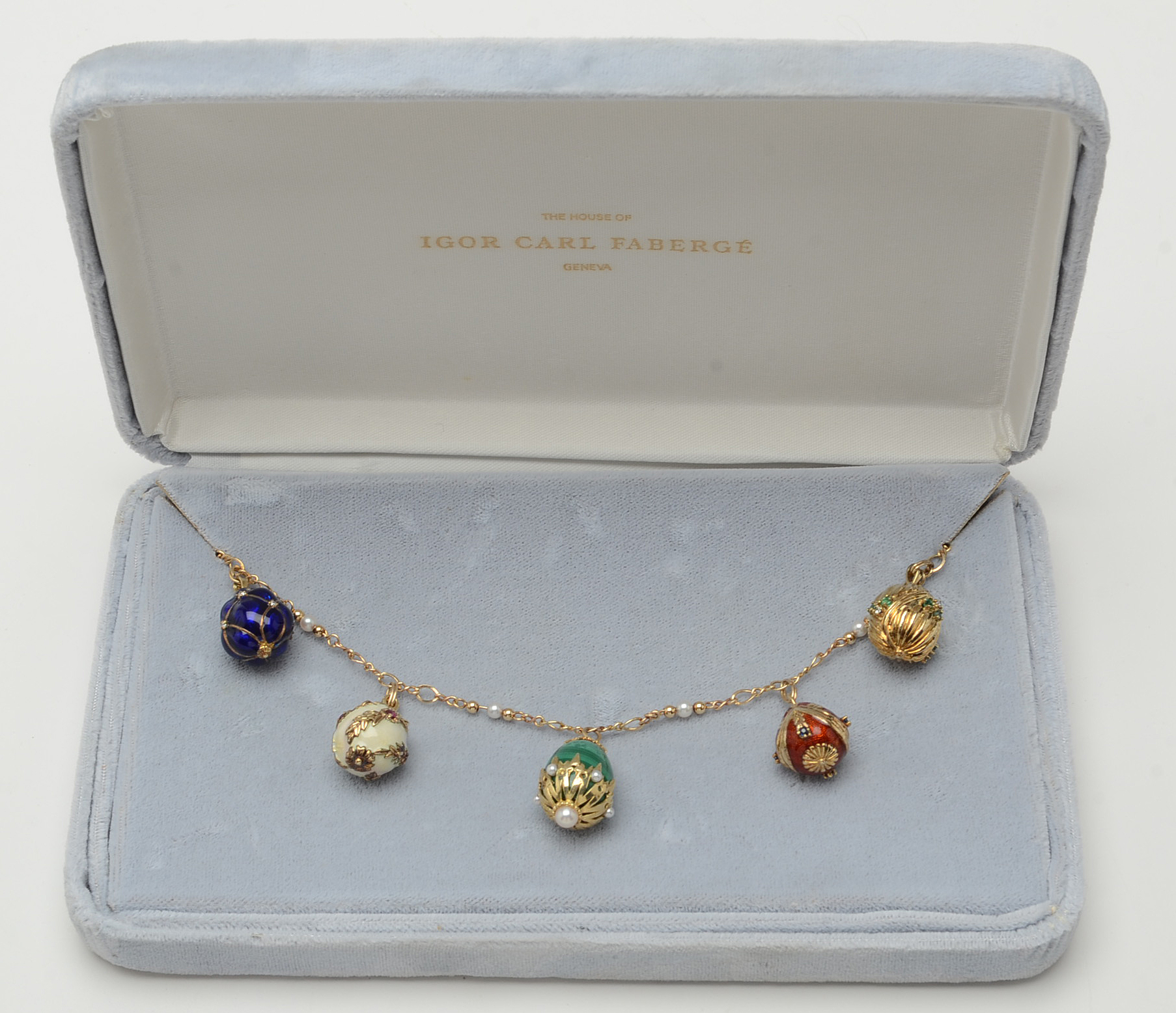 "House of Igor Carl Fabergé" 14K Yellow Gold Gemstone Fabergé Egg Necklace