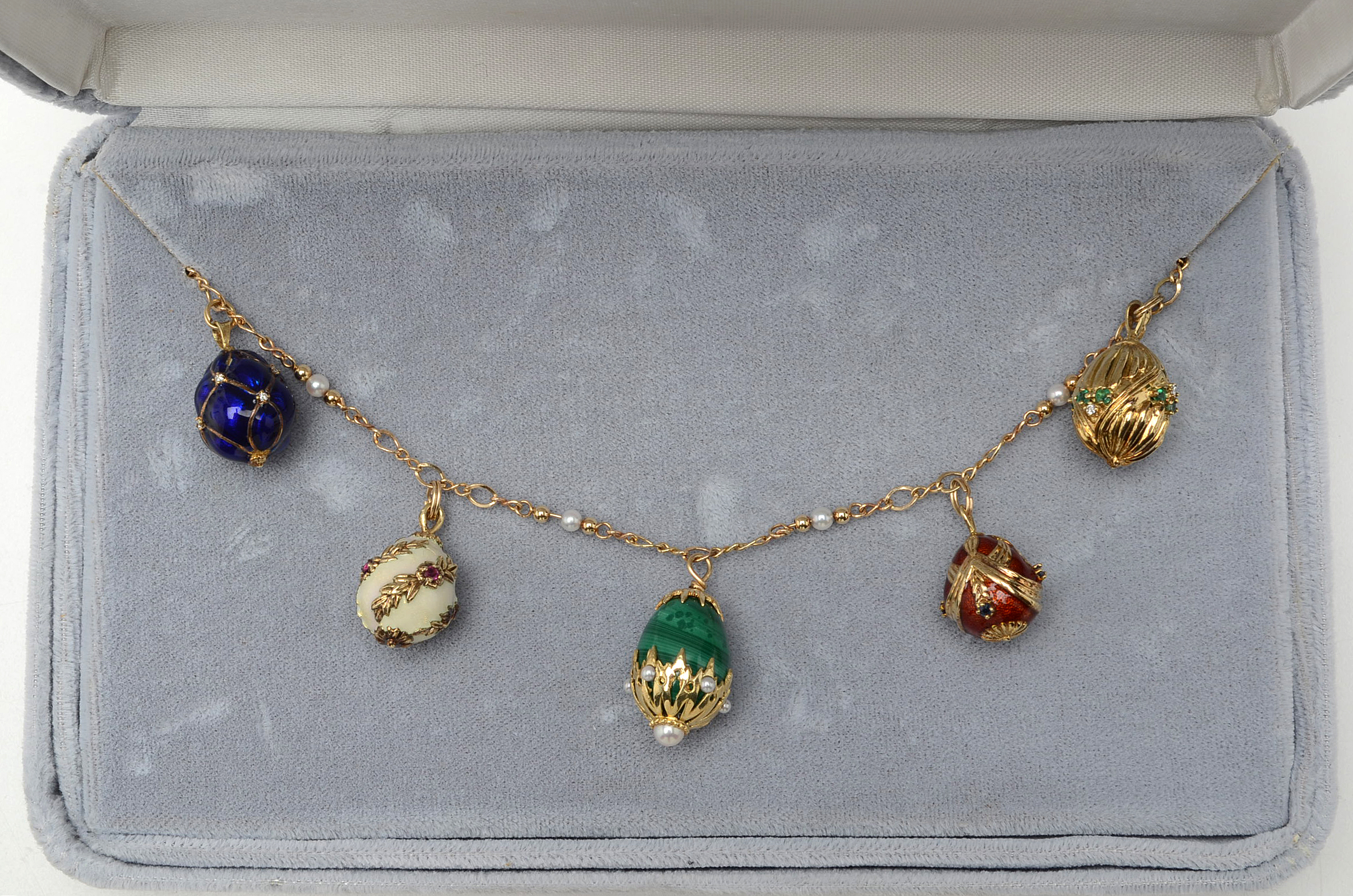 "House of Igor Carl Fabergé" 14K Yellow Gold Gemstone Fabergé Egg Necklace