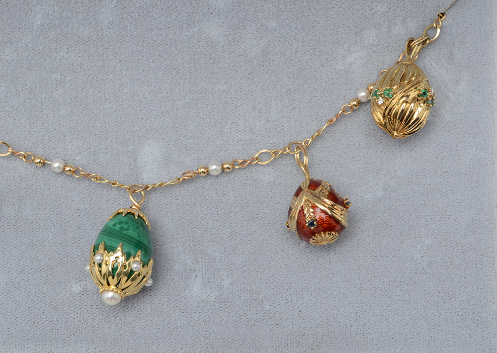"House of Igor Carl Fabergé" 14K Yellow Gold Gemstone Fabergé Egg Necklace
