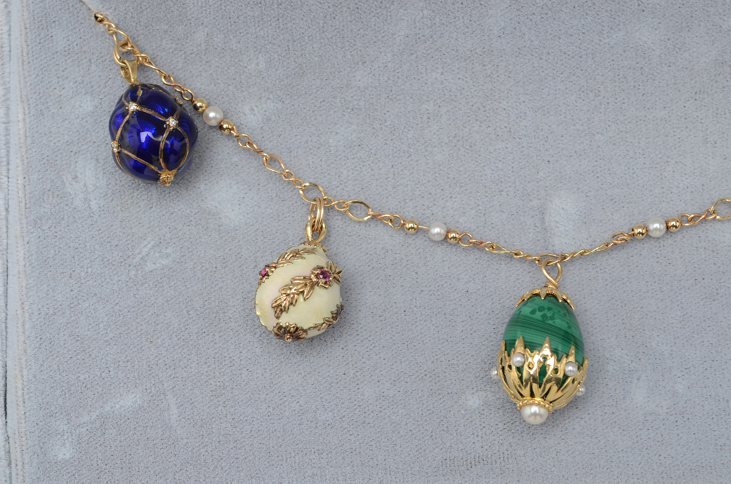"House of Igor Carl Fabergé" 14K Yellow Gold Gemstone Fabergé Egg Necklace