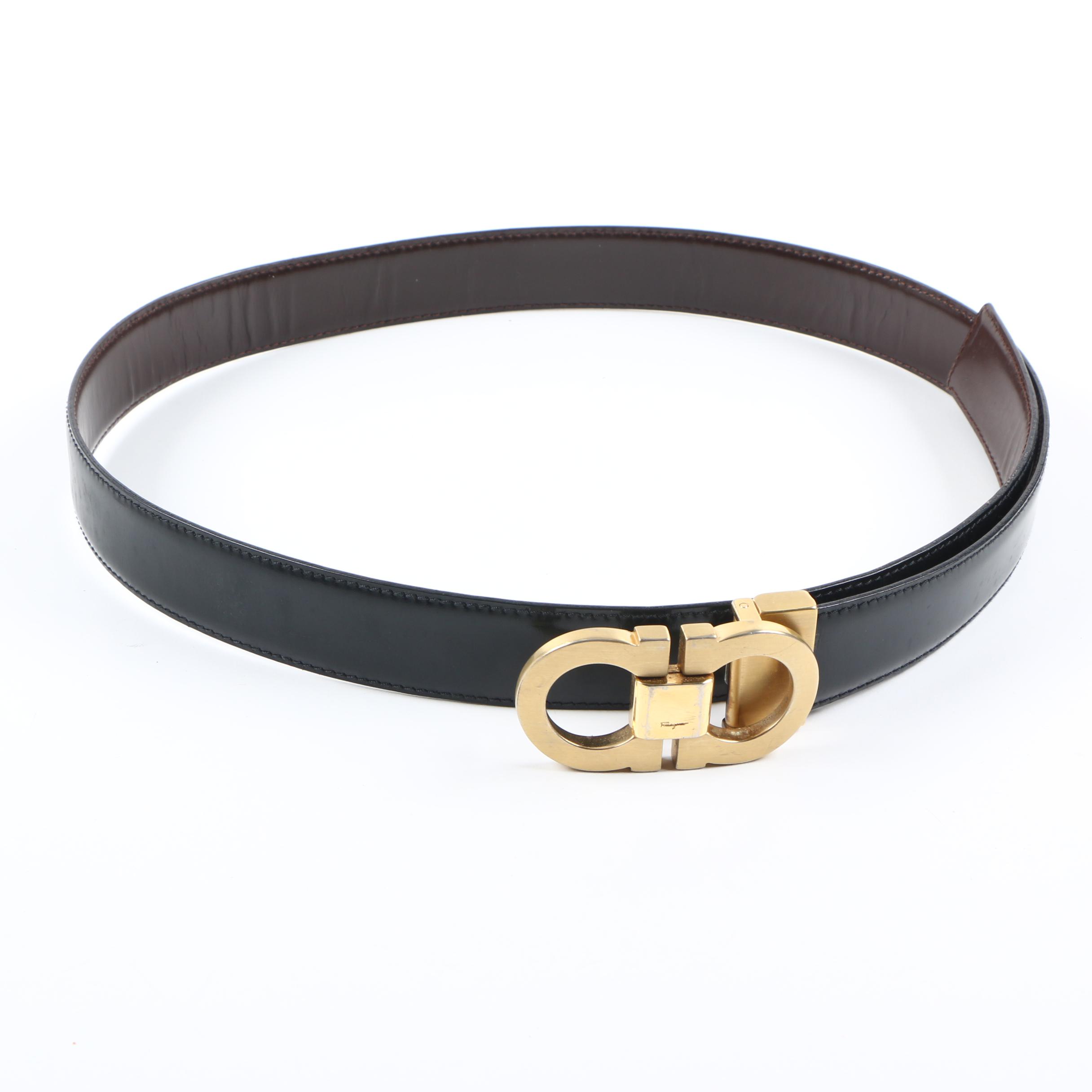Salvatore Ferragamo Double Gancini Reversible Leather Belt