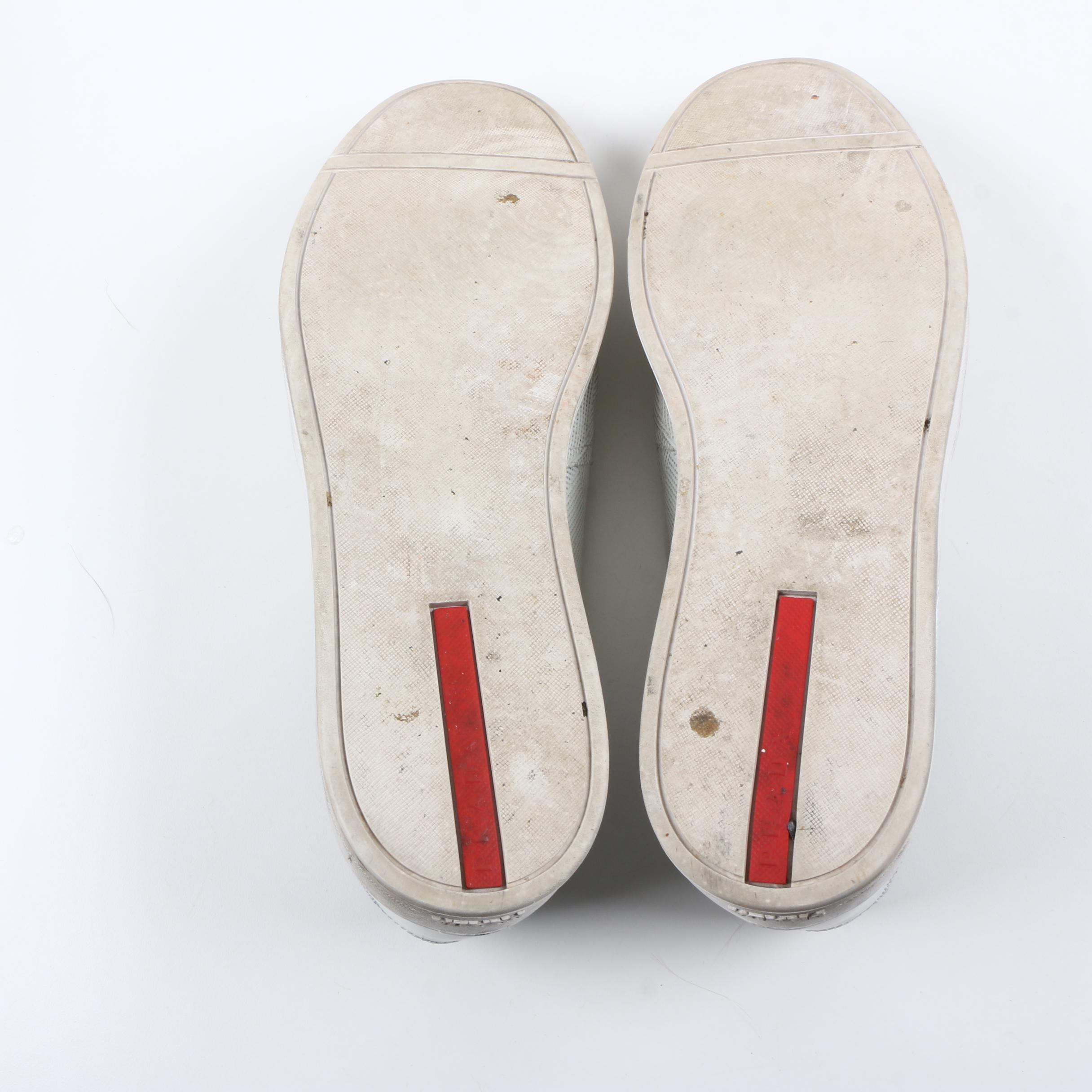 Men's Prada Geometric Perforated Slip-On Sneakers