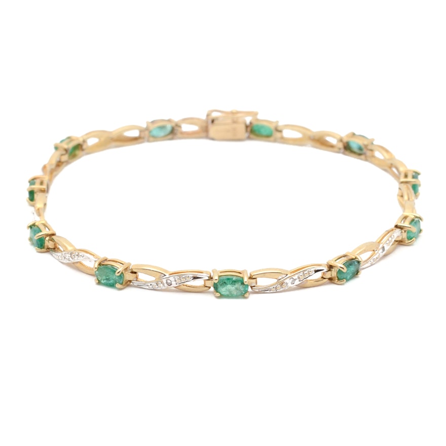 10K Yellow Gold Emerald and Diamond Bracelet