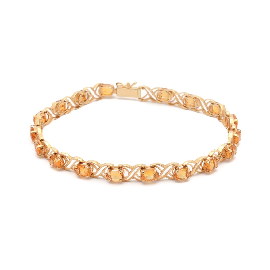 14K Yellow Gold Citrine Link Bracelet