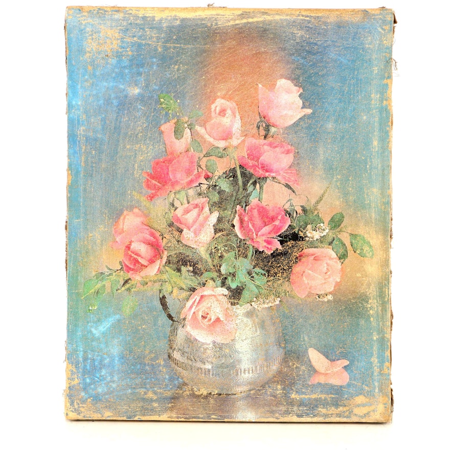 Offset Lithograph on Canvas of Roses
