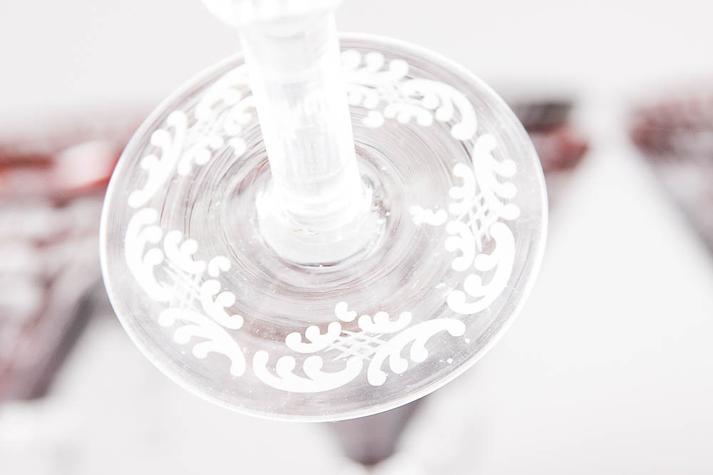 Set of Red Etched Glass Wine Glasses