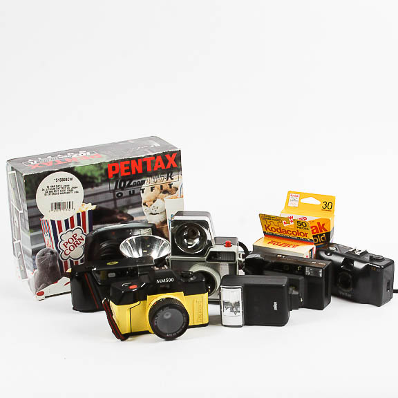 Vintage Cameras Including Pentax iQ Zoom 105-R Outfit