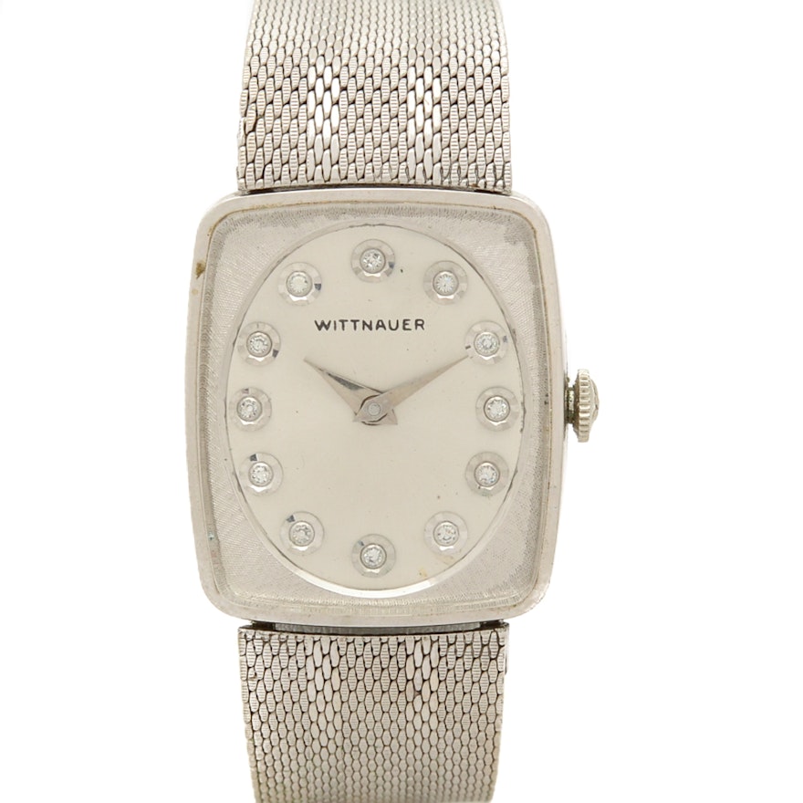 Wittnauer 10K White Rolled Gold Plate Diamond Wristwatch