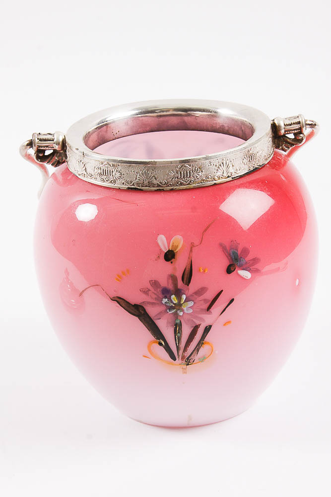 Hand-Painted Glass and Metal Biscuit Jar