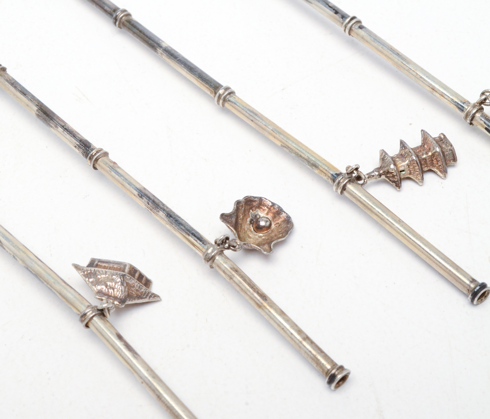 Vintage Sterling Silver Lotus Motif Sipper Straws