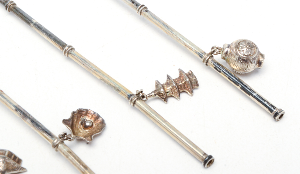 Vintage Sterling Silver Lotus Motif Sipper Straws