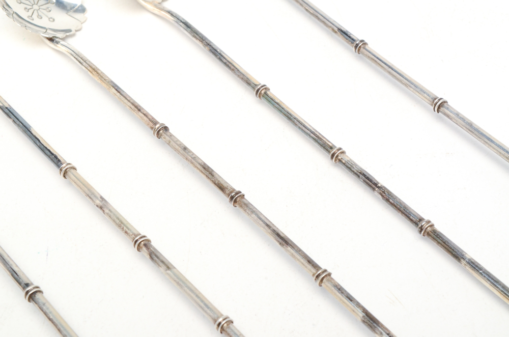 Vintage Sterling Silver Lotus Motif Sipper Straws