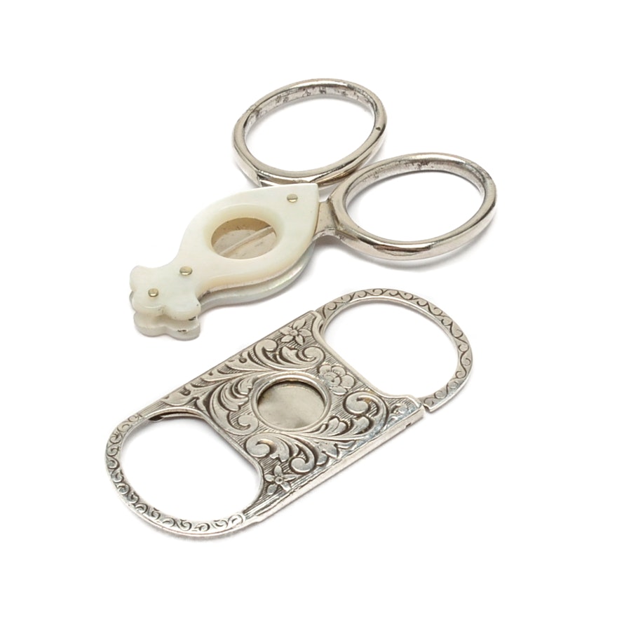 Vintage Sterling Silver and Mother of Pearl Cigar Cutters