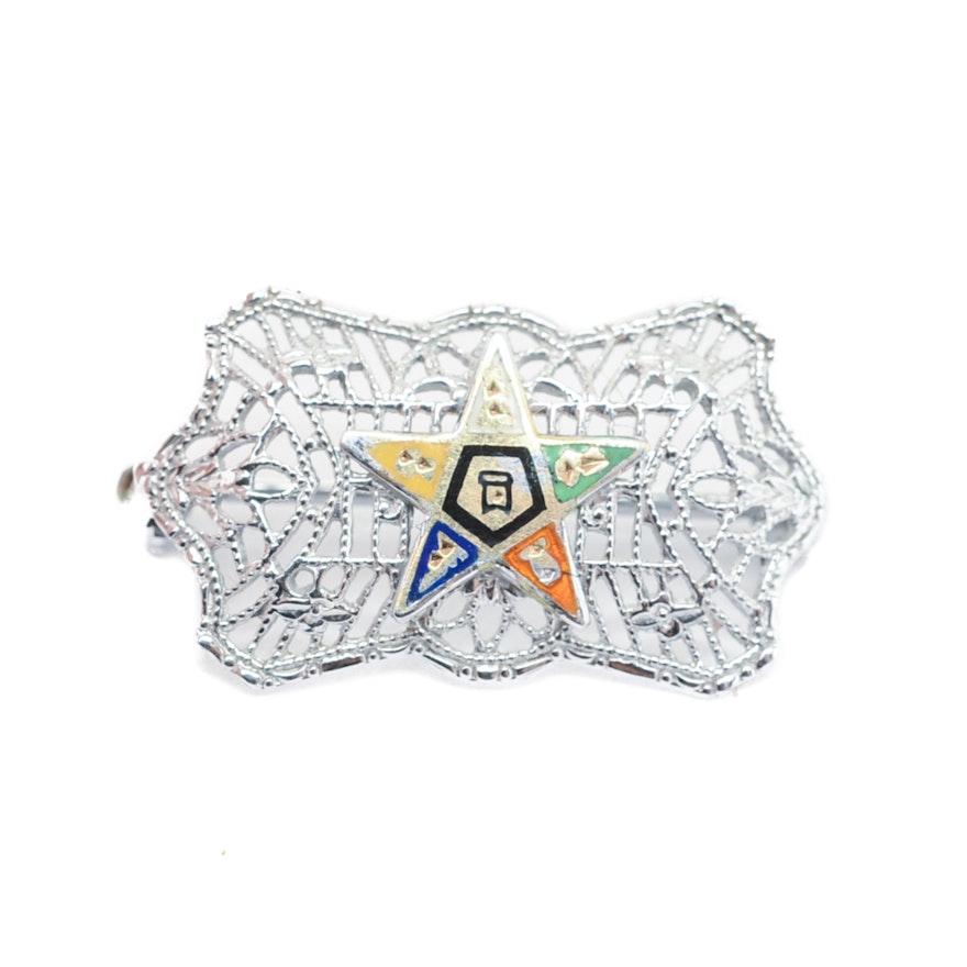 10K White Gold Masonic Order of the Eastern Star Filigree Pin