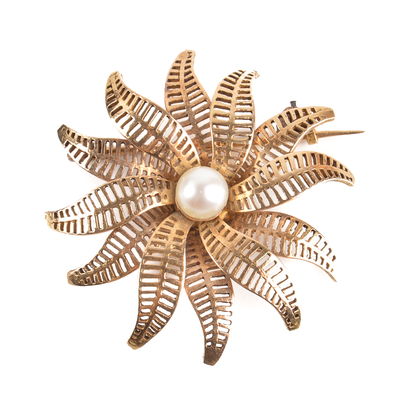 18K Yellow Gold and Pearl Floral Brooch