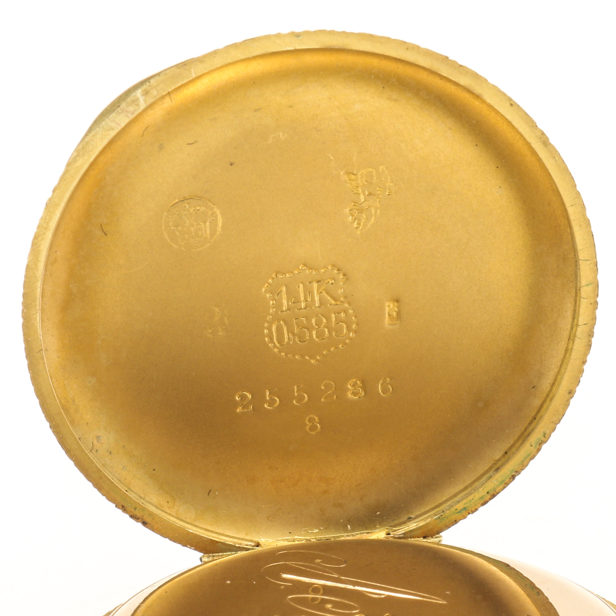 14K Yellow Gold Open Face Enameled Pocket Watch