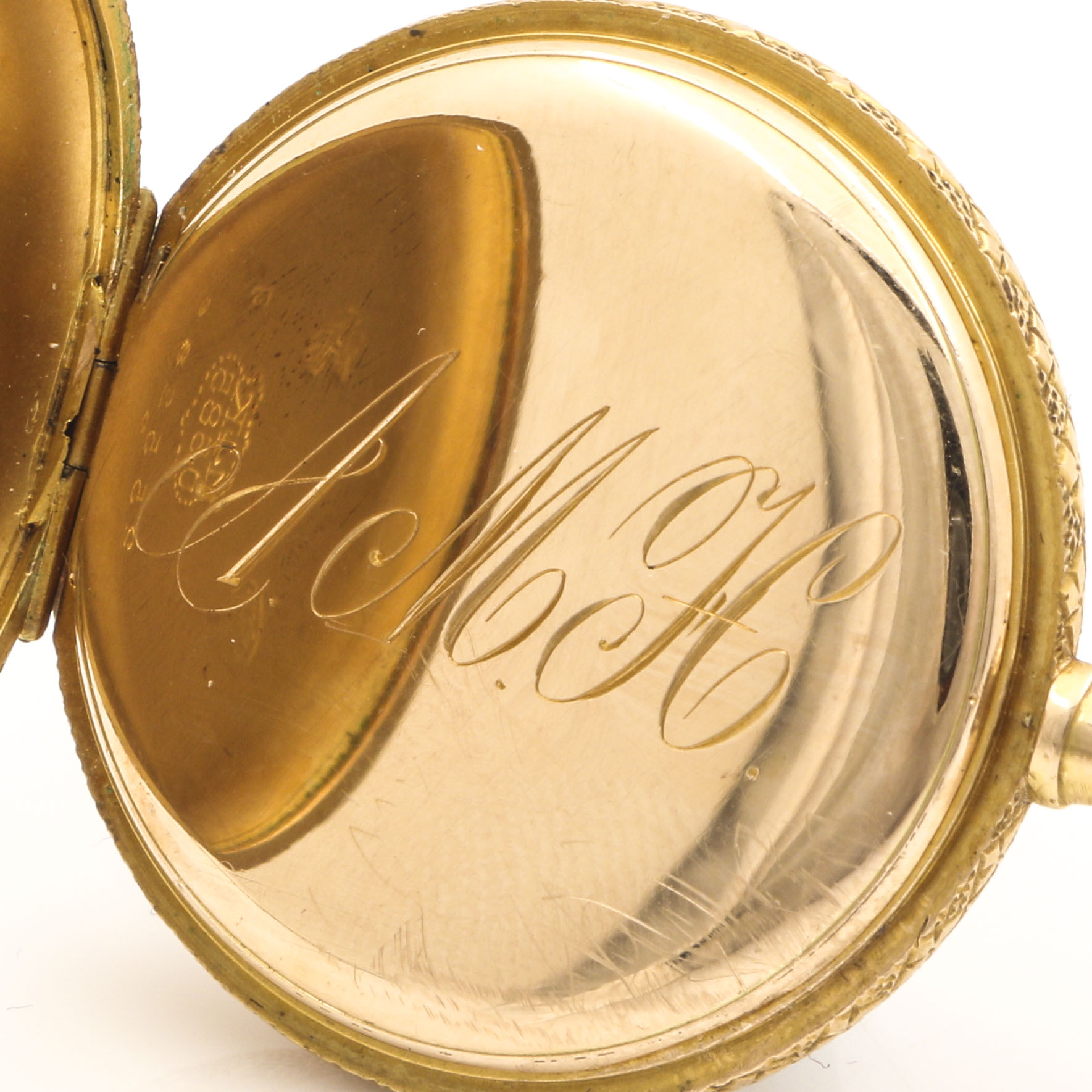 14K Yellow Gold Open Face Enameled Pocket Watch