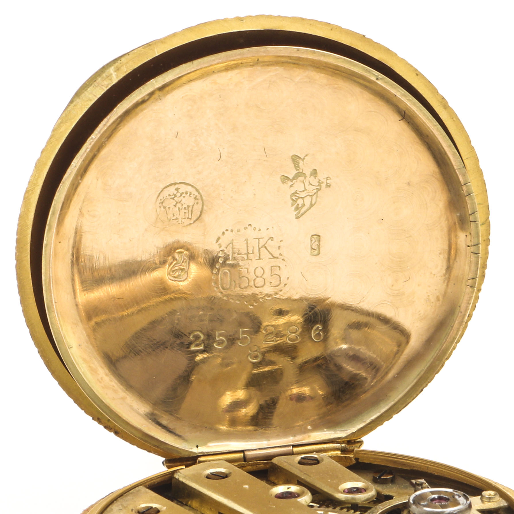 14K Yellow Gold Open Face Enameled Pocket Watch