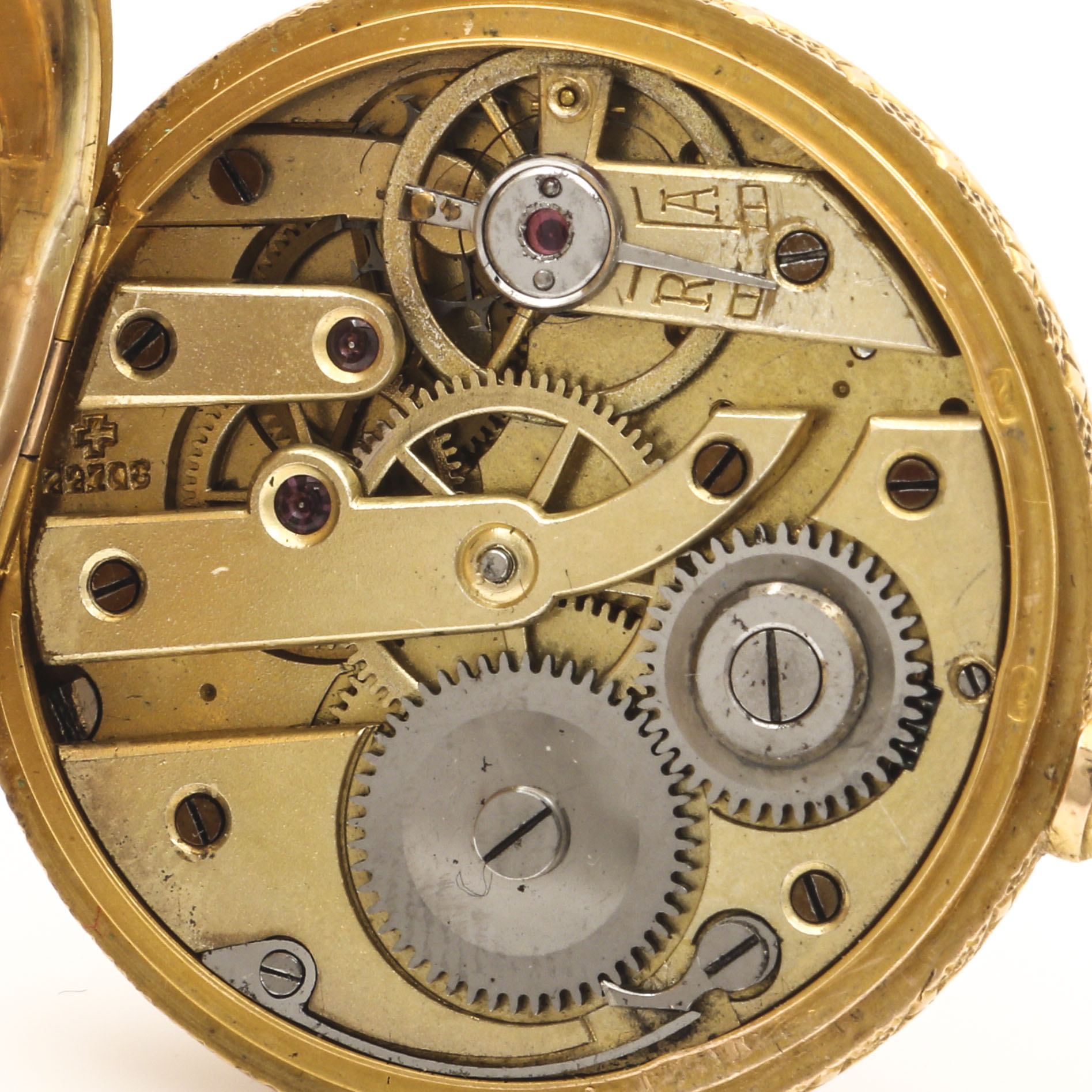 14K Yellow Gold Open Face Enameled Pocket Watch