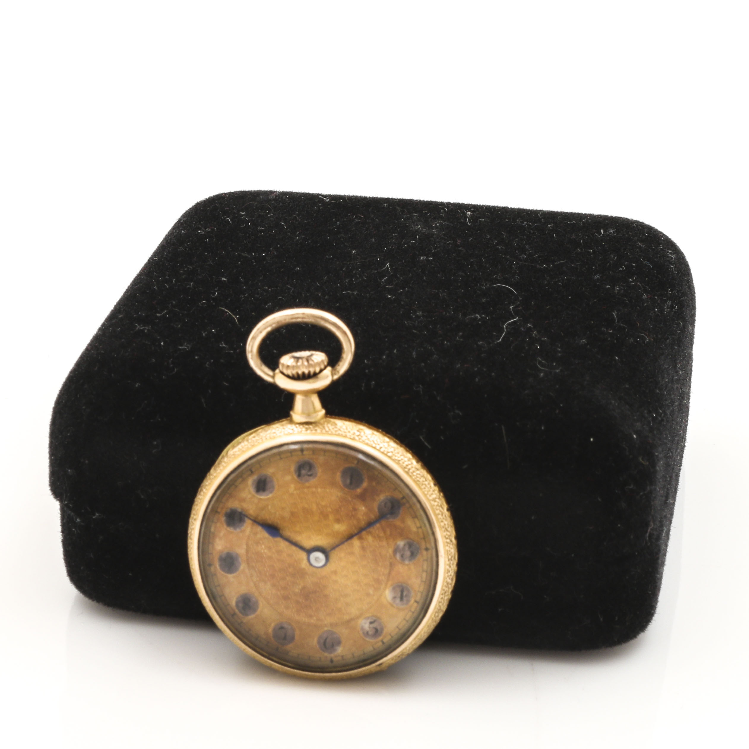 14K Yellow Gold Open Face Enameled Pocket Watch