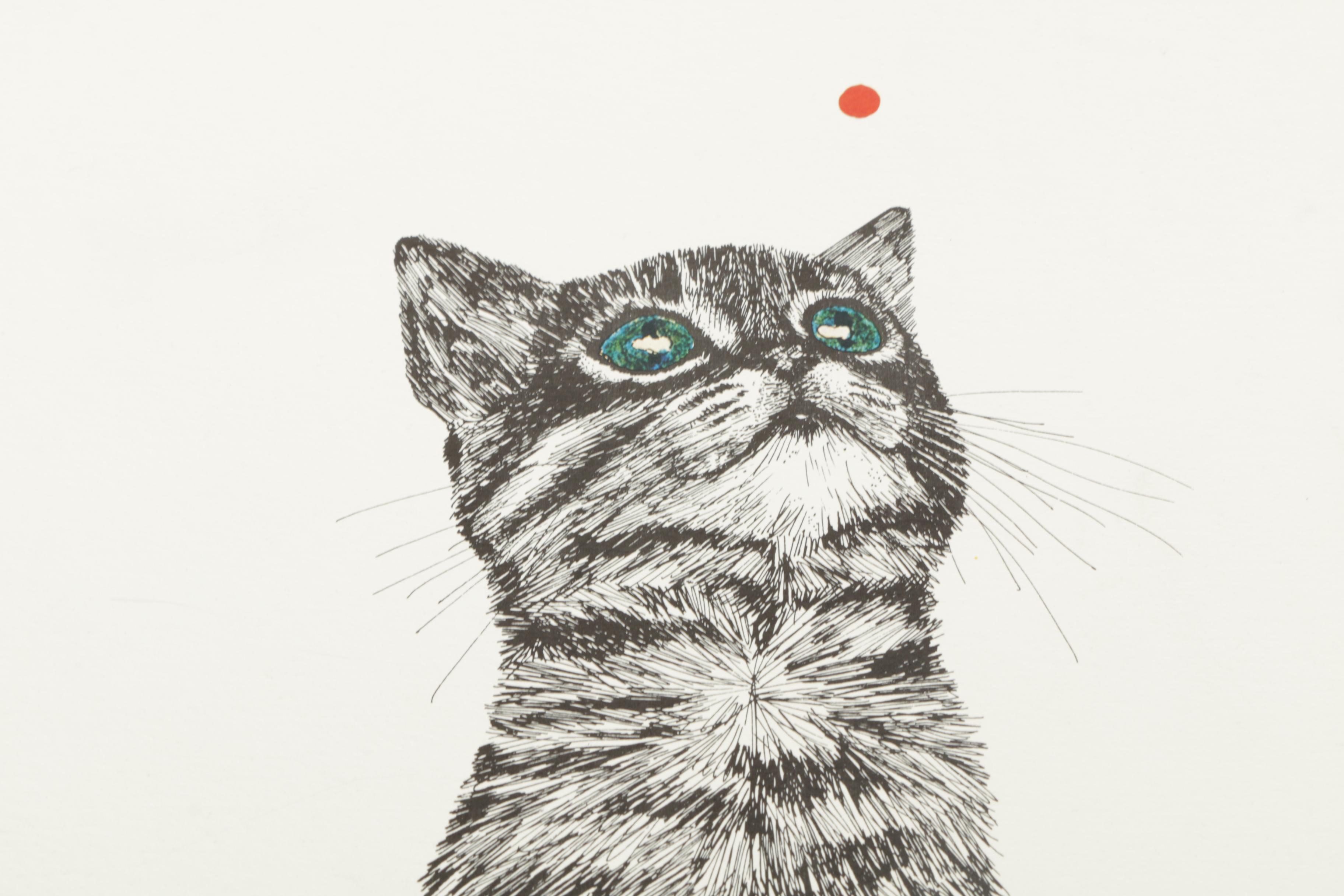 Gallerie Rabindra 1974 Planographic Print on Paper "Blissful Kitty"