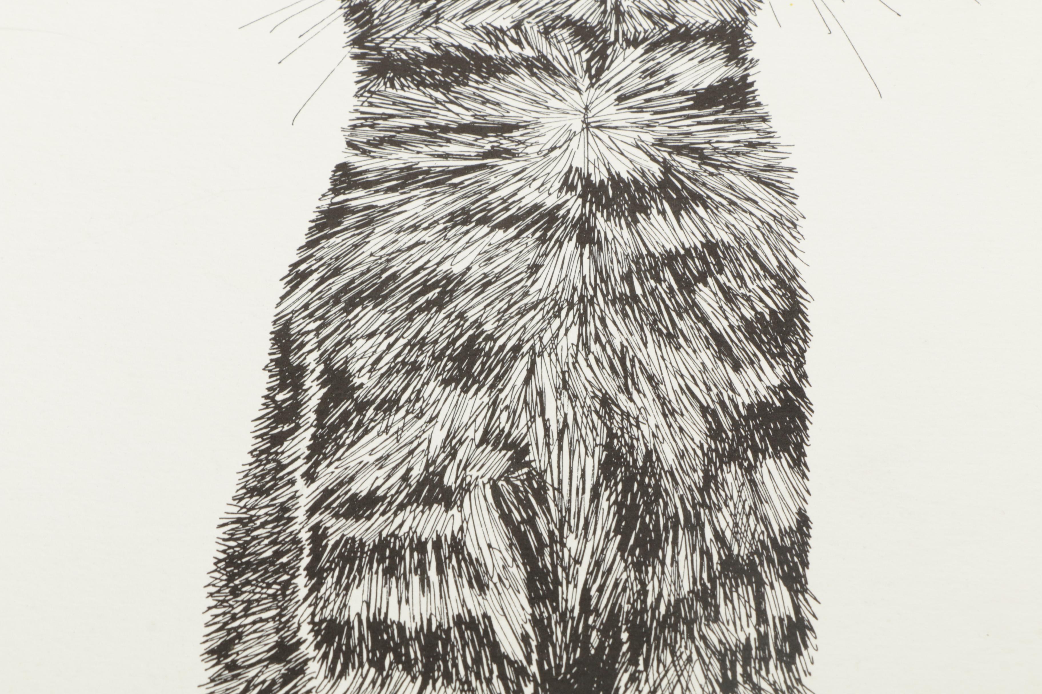 Gallerie Rabindra 1974 Planographic Print on Paper "Blissful Kitty"