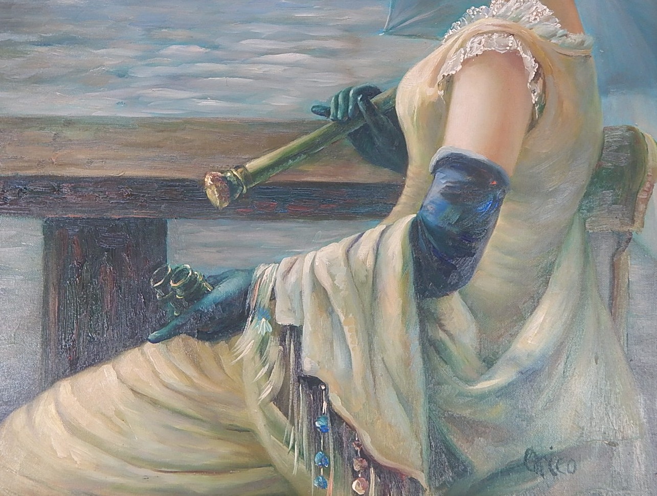 Original Oil Painting "Shore Side Terrace"