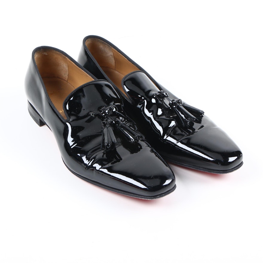 Men's Christian Louboutin Dandelion Tassel Black Patent Leather Loafers